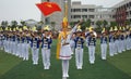 Chinese students join the juvenile team ceremony, drum trumpet team performance