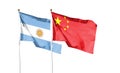 China flag and Argentina flag on cloudy sky. Royalty Free Stock Photo