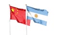 China flag and Argentina flag on cloudy sky. Royalty Free Stock Photo