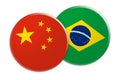 China Flag Button On Brazil Flag Button 3d illustration on white background Royalty Free Stock Photo