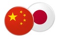 China Flag Button On Japan Flag Button, 3d illustration on white background Royalty Free Stock Photo