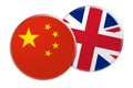 China Flag Button On UK Flag Button, 3d illustration on white background Royalty Free Stock Photo