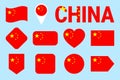 China flag collection. Vector Chinese flags set. Flat isolated icons with state name. Traditional colors. Web, sports pages, natio Royalty Free Stock Photo