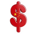 China flag dollar currency sign - Business 3d chinese symbol - China, Beijing or Asia concept Royalty Free Stock Photo