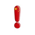 China flag exclamation point - 3d chinese symbol - China, Beijing or Asia concept Royalty Free Stock Photo