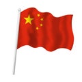 China flag on flagpole waving in wind. Vector isolated illustration of Chinese flag yellow stars red background Royalty Free Stock Photo