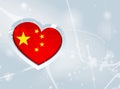 China Flag in the form of a 3D heart and abstract paint spots background