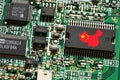 China flag on a processor, central processing unit CPU or GPU microchip on a motherboard or graphic card.