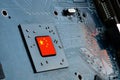 China flag on a processor, central processing unit CPU or GPU microchip on a motherboard or graphic card. Concept for the battle