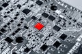 China flag on a processor, CPU Central processing Unit or GPU on motherboard. Royalty Free Stock Photo