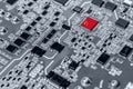 China flag on a processor, CPU Central processing Unit or GPU on motherboard. Royalty Free Stock Photo