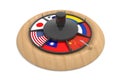China flag. Roulette with squares of 7 countries. wooden roulette. Choose from 7 countries