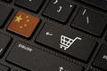 China flag and White Trolley or shopping cart icon print screen on button computer laptop keyboard , Shopping online and e- Royalty Free Stock Photo