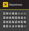 China flip alphabet airport departures, China, Shanghai, Shenzhen, Beijing