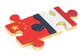 China and France puzzles from flags, 3D rendering Royalty Free Stock Photo