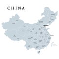 China, gray political map, provinces, administrative divisions