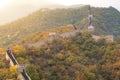 China The great wall distant view compressed towers and wall segments autumn season in mountains near Beijing ancient chinese for Royalty Free Stock Photo