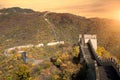 China The great wall distant view compressed towers and wall segments autumn season in mountains near Beijing ancient chinese for Royalty Free Stock Photo