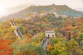 China The great wall distant view compressed towers and wall segments autumn season in mountains near Beijing ancient chinese for Royalty Free Stock Photo