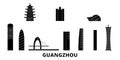 China, Guangzhou City flat travel skyline set. China, Guangzhou City black city vector illustration, symbol, travel