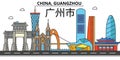 China, Guangzhou. City skyline architecture . Editable