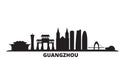 China, Guangzhou city skyline isolated vector illustration. China, Guangzhou travel black cityscape
