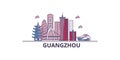 China, Guangzhou City tourism landmarks, vector city travel illustration