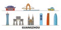 China, Guangzhou flat landmarks vector illustration. China, Guangzhou line city with famous travel sights, skyline