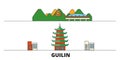 China, Guilin flat landmarks vector illustration. China, Guilin line city with famous travel sights, skyline, design.