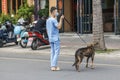 City street in the city of Sanya volunteer help a Chinese vet rescues a