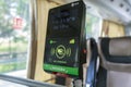 China, Hainan Island, Dadonghai Bay - December 1, 2018: City street,Payment system in Chinese buses with the application in the