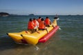 China, Hainan Island - Yalong Bay, the best beach in Hainan Island,Banana boat lay on the beach,editorial Royalty Free Stock Photo