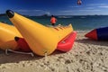 Yalong Bay  the best beach in Hainan Island Banana boat lay on the beach editorial Royalty Free Stock Photo