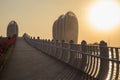 China, Hainan Island, Pheonix Island - Panorama of Sanya City Bay, Bridge to Phoenix Island, in the rays of a