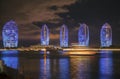 Pheonix Island Sanya illuminated buildings.Orange Bronze Unique modern