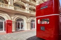 China, Hainan Island, Sanya bay - Sanya city. Traditional red telephone box in London public phone - a symbol Royalty Free Stock Photo