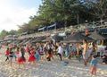 China, Hainan Province, Dadonghai Beach. January 20, 2018 Children`s holiday. Animators entertain children