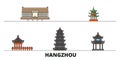 China, Hangzhou flat landmarks vector illustration. China, Hangzhou line city with famous travel sights, skyline, design