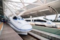 China high speed train model CRH2C and CHR3C at Changsha station platform Royalty Free Stock Photo