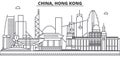 China, Hong Kong 1 architecture line skyline illustration. Linear vector cityscape with famous landmarks, city sights Royalty Free Stock Photo