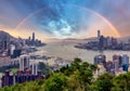 China - Hong Kong panorama at sunset with rainbow