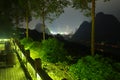 China Hotel terrace with mountains at night