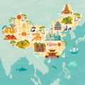 China illustrated map, hand drawn vector illustration for kid and children