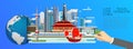 China infographic , global with landmarks of Shanghai ,flat sty Royalty Free Stock Photo