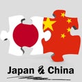China and Japan flags in puzzle