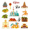 China landmarks vector icons set