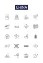 China line vector icons and signs. Civilization, Mao, Economy, Communism, Population, Hong Kong, Beijing, Shanghai