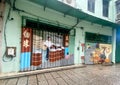 China Macau Mural Chinese Rice Merchant Folding Door Painting Drawing Heritage Antique Chinese Crafts Macao Street Arts Outdoor Royalty Free Stock Photo