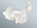 China map, administrative division, blue white card paper 3D blank