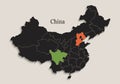China map Black colors blackboard separate states individual